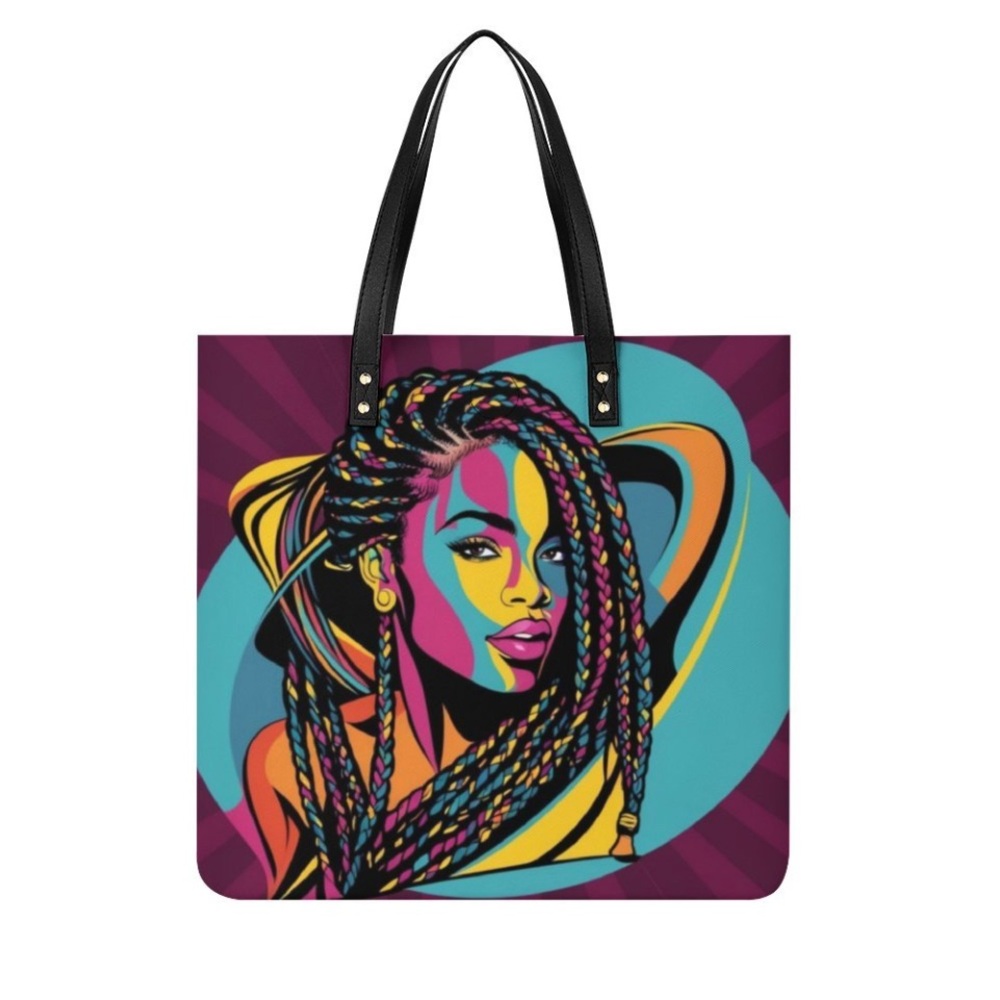 Colorful Afrocentric Graphic Leather Tote Bag